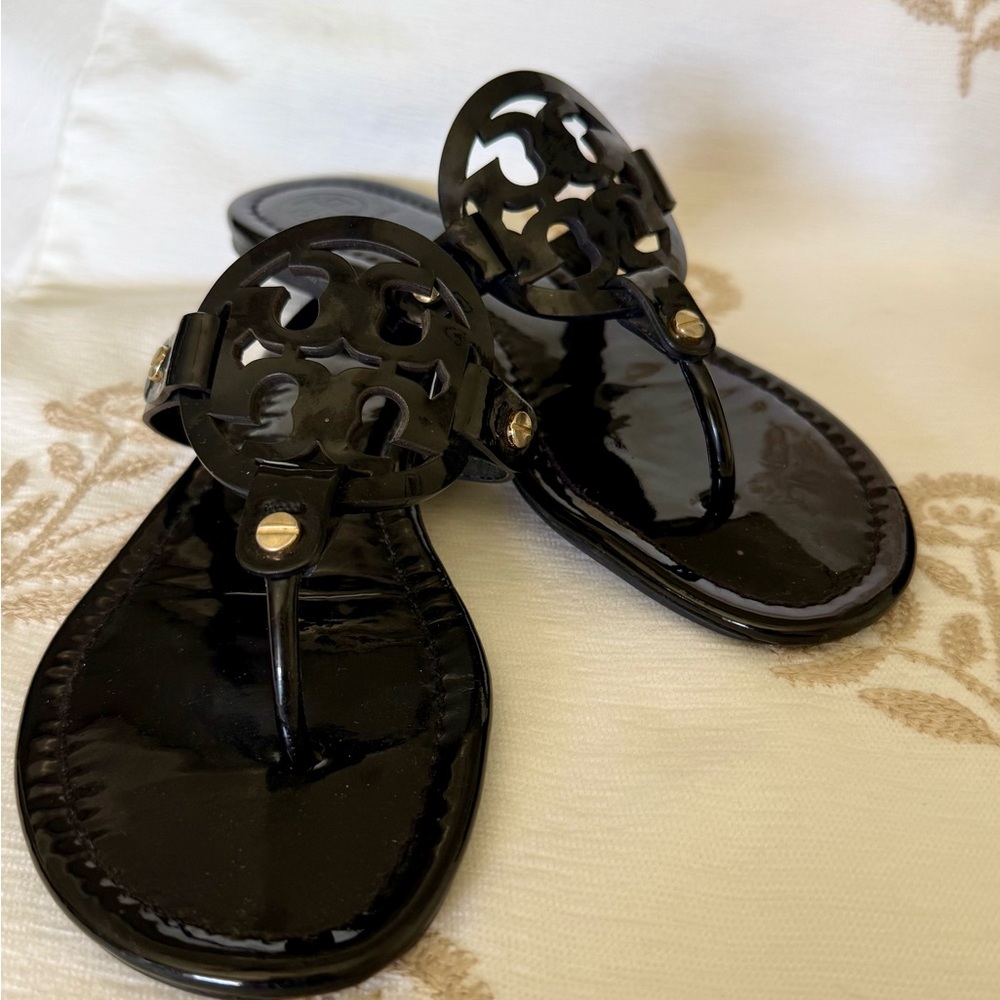 Tory Burch Black Sandals with Logo Detail